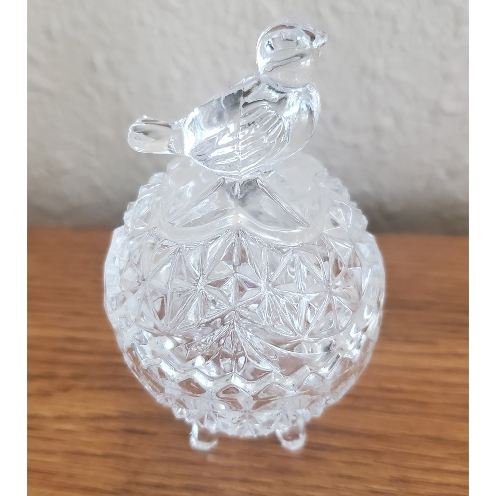 Vintage Hofbauer The Byrdes Lead Crystal Footed Trinket Dish Egg Bird Mini EUC